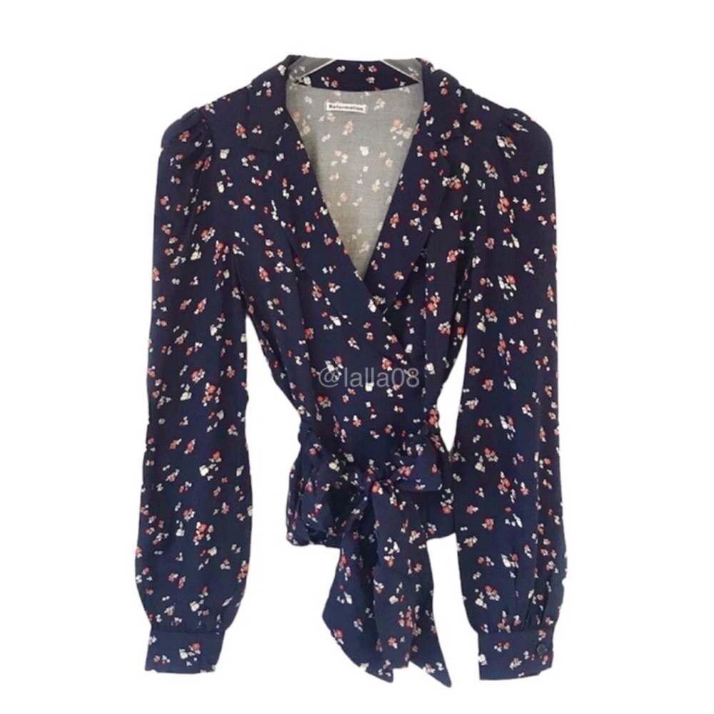 Reformation Claudette tie front floral blouse top - Picture 9 of 10
